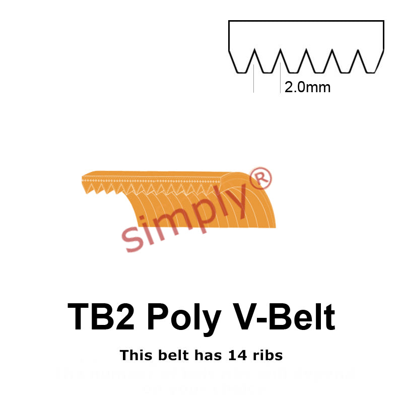 TB2-526 Megadyne Megarib Polyurethane Poly V-Belt 526mm/20.7 inch Length - 14 Ribs - Allow 2-3 Days
