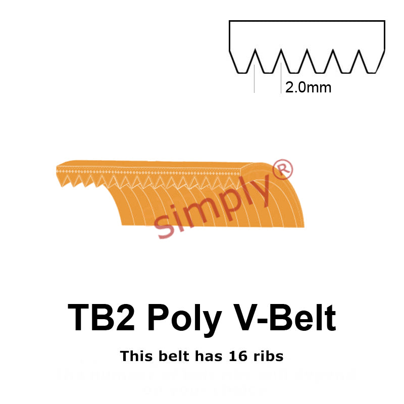 TB2-725 Megadyne Megarib Polyurethane Poly V-Belt 725mm/28.5 inch Length - 16 Ribs - Allow 2-3 Days
