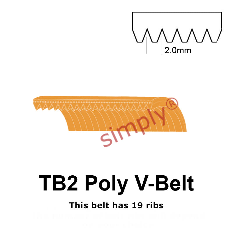 TB2-675 Megadyne Megarib Polyurethane Poly V-Belt 675mm/26.6 inch Length - 19 Ribs - Allow 2-3 Days