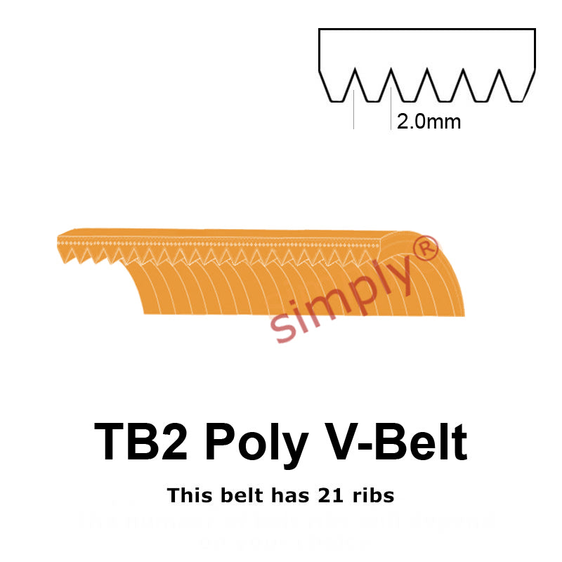 TB2-660 Megadyne Megarib Polyurethane Poly V-Belt 660mm/26 inch Length - 21 Ribs - Allow 2-3 Days