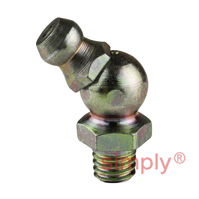 M8x1 Metric Tapered Hardened Mild Steel Zinc Plated 45 deg Hydraulic Grease Nipples