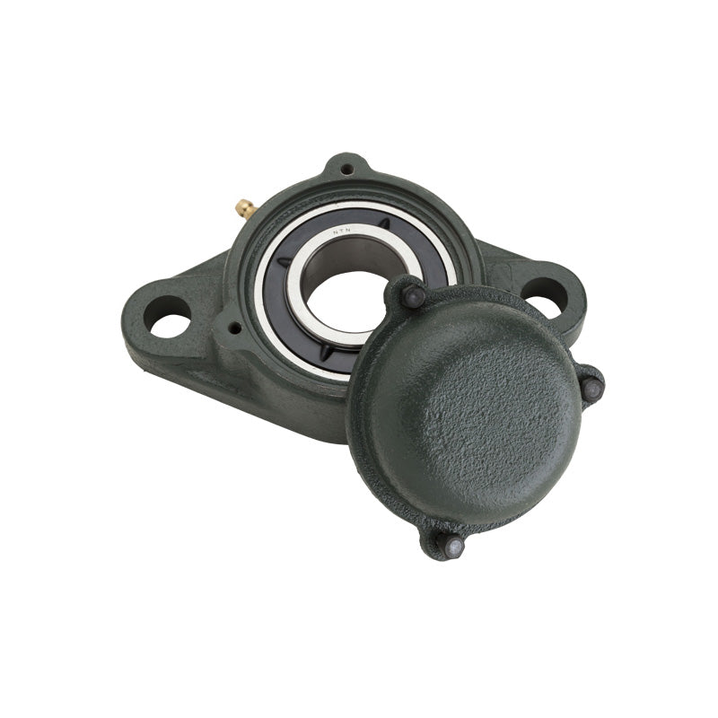 NTN CM-UKFL213D1/H2313X Metric Two Bolt Cast Iron Oval Housing with Cast Iron Cover - Closed Version - Insert and Adaptor Sleeve Fits 60mm Shaft - Allow 2-3 Days