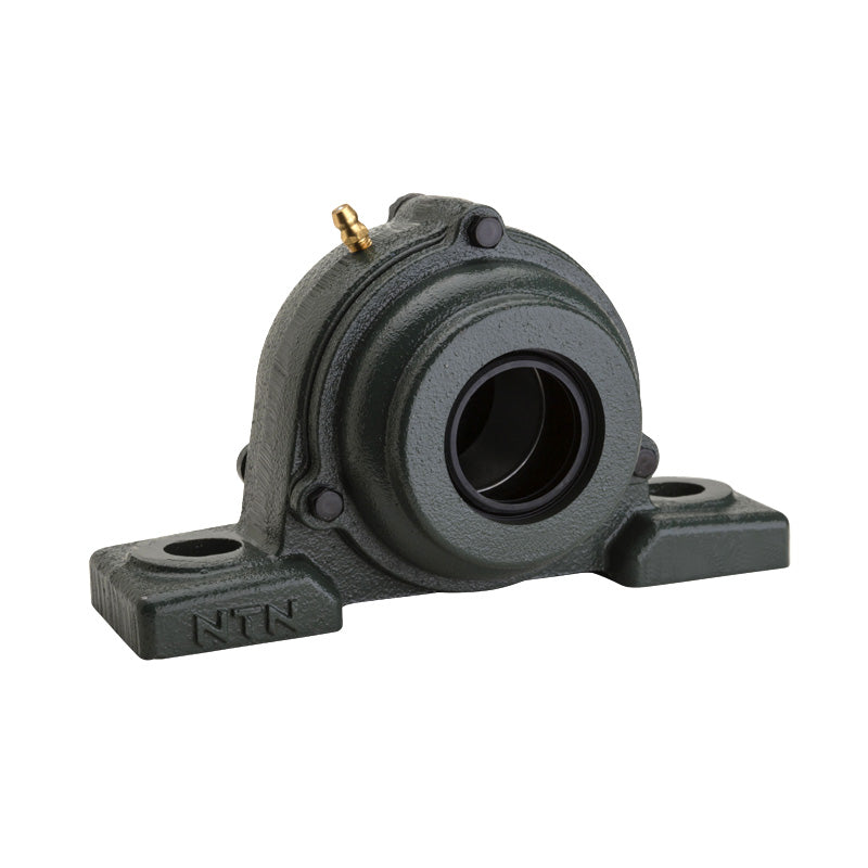 NTN S-UCP211-203D1 Imperial Cast Iron Two Bolt Pillow / Plummer Block Housing with 2-3/16 inch Bore Insert with Steel Plate Cover - Open Version - Allow 2-3 Days