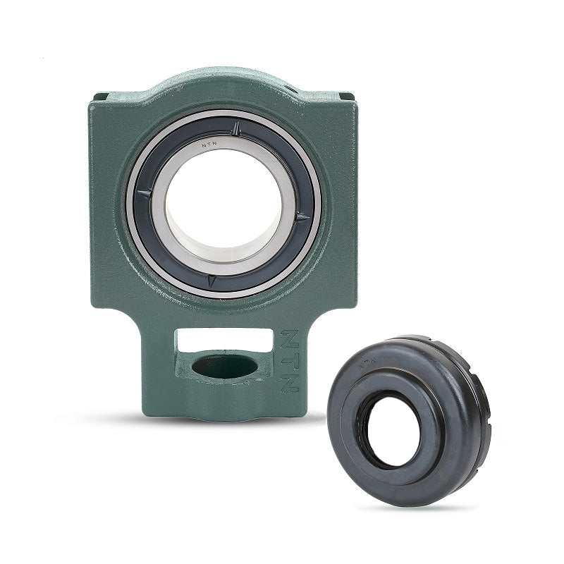 NTN S-UKT212SD1/HS2312 Imperial Cast Iron Take Up Unit with Steel Plate Cover - Open Version - Insert and Adaptor Sleeve Fits 2-1/8 inch Shaft - Allow 2-3 Days