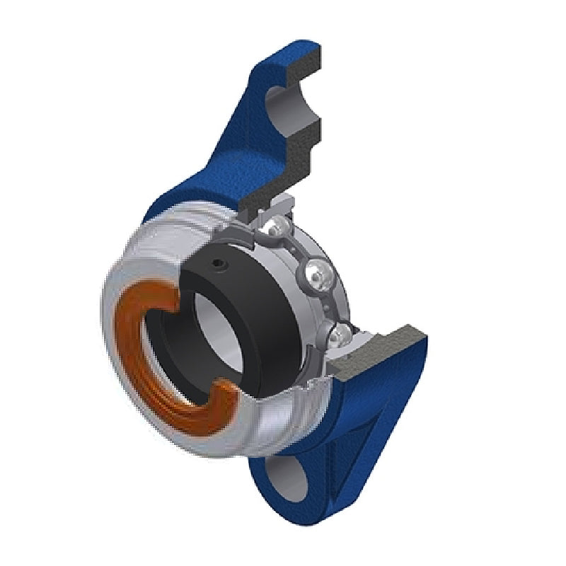 SNR ESFL206COE Metric Two Bolt Cast Iron Oval Housing with 30mm Bore Eccentric Collar Insert with Wide Steel Plate Cover - Open Version - Allow 2-3 Days