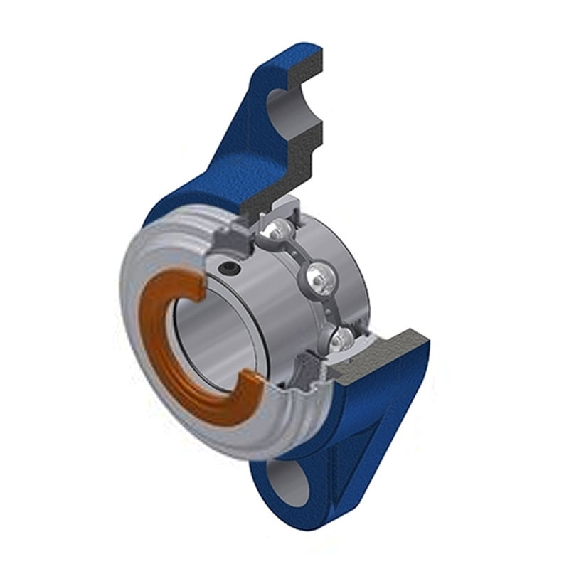 SNR UCFL213CC Metric Two Bolt Oval Cast Iron Flange Housing with 65mm Bore Insert with Narrow Steel Plate Cover - Closed Version - Allow 2-3 Days