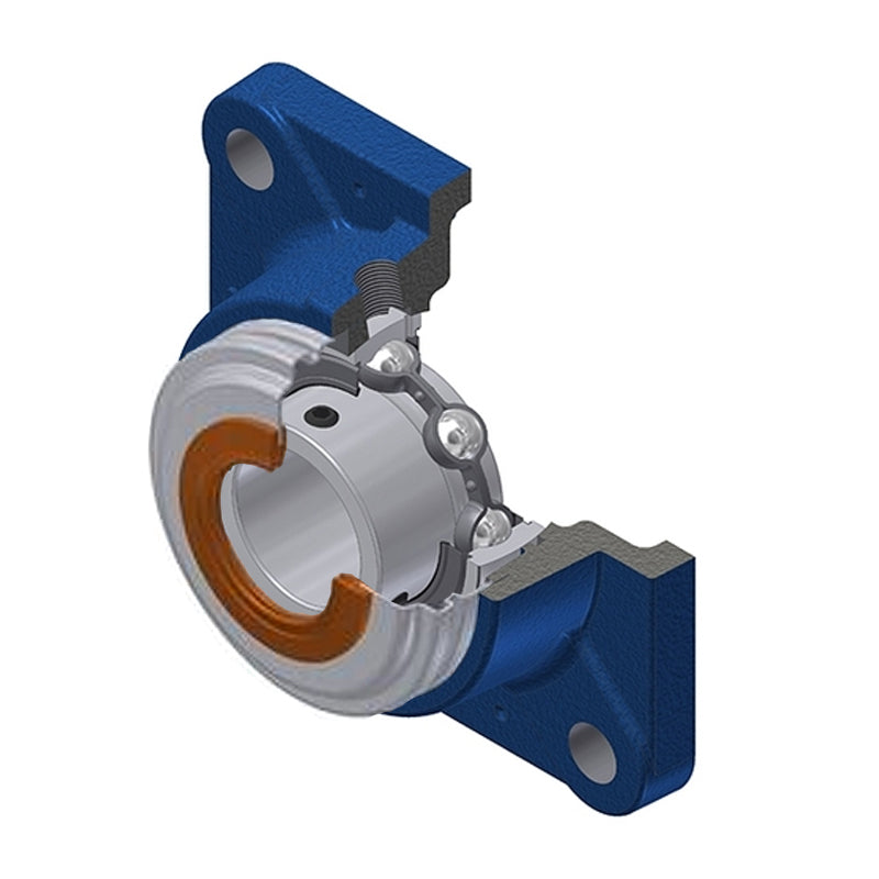 SNR USFE209CO Metric Four Bolt Square Cast Iron Flange Housing with 45mm Bore Insert with Narrow Steel Plate Cover - Open Version - Allow 2-3 Days