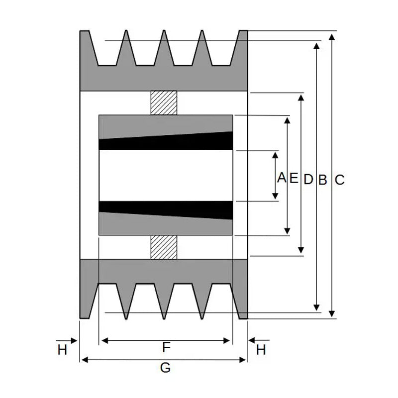 PowerDrive 280X4SPB 280mm Pitch Diameter SPB Section Tapered Locking Bush Type Pulley with 4 Grooves (Bush not Incl.) - Allow 2-3 Days