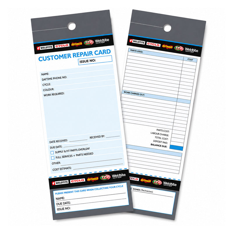 Pack of 10 Weldtite Customer Service Repair History Tags