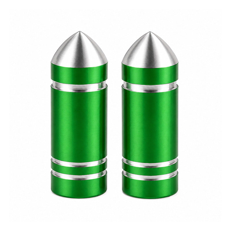 Pack of 2 Green Bullet Valve Caps Schrader Type