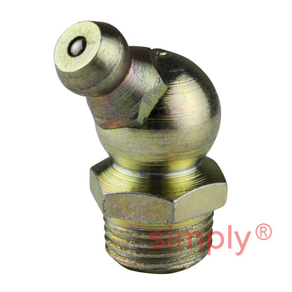 1/4x19 BSPT Hardened Mild Steel Zinc Plated 45 deg Hydraulic Grease Nipples 