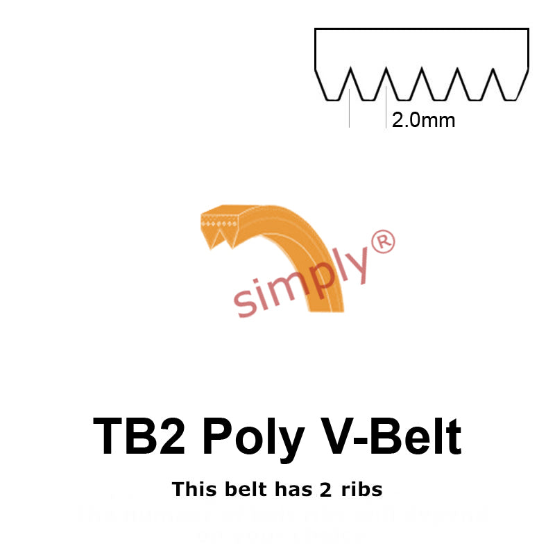TB2-660 Megadyne Megarib Polyurethane Poly V-Belt 660mm/26 inch Length - 2 Ribs - Allow 2-3 Days