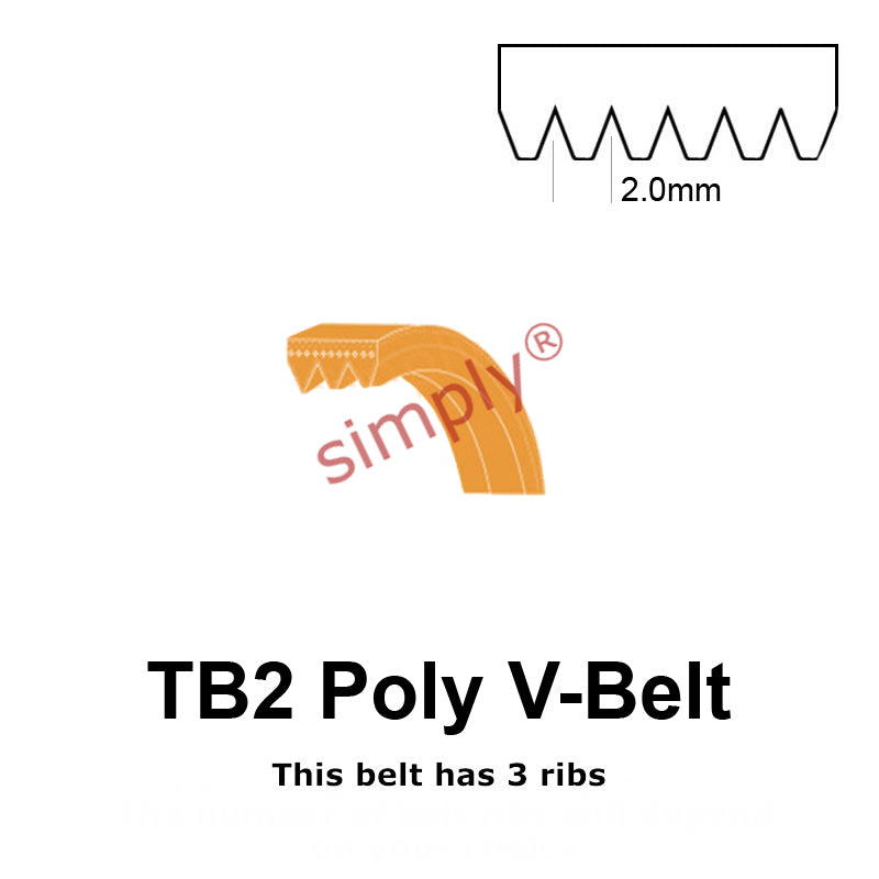 TB2-660 Megadyne Megarib Polyurethane Poly V-Belt 660mm/26 inch Length - 3 Ribs - Allow 2-3 Days