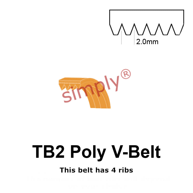 TB2-660 Megadyne Megarib Polyurethane Poly V-Belt 660mm/26 inch Length - 4 Ribs - Allow 2-3 Days