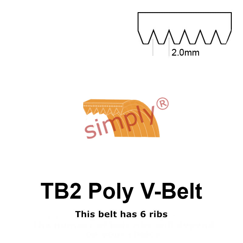 TB2-480 Megadyne Megarib Polyurethane Poly V-Belt 480mm/18.9 inch Length - 6 Ribs