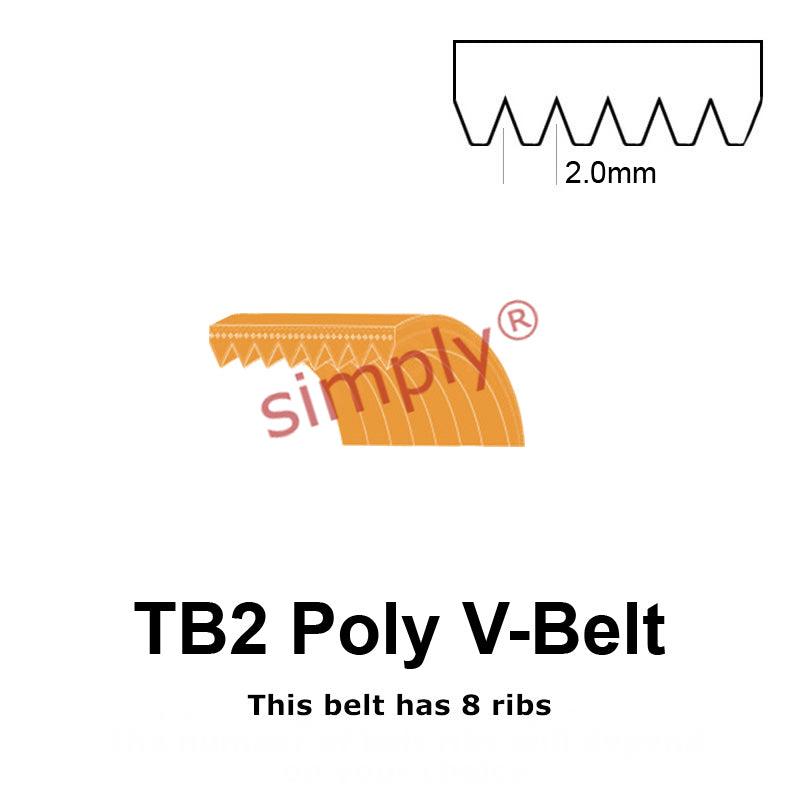 TB2-480 Megadyne Megarib Polyurethane Poly V-Belt 480mm/18.9 inch Length - 8 Ribs