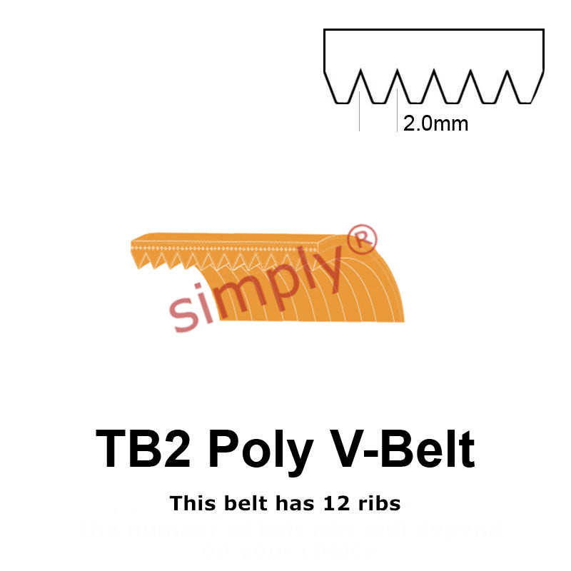 TB2-231 Megadyne Megarib Polyurethane Poly V-Belt 231mm/9.1 inch Length - 12 Ribs - Allow 2-3 Days