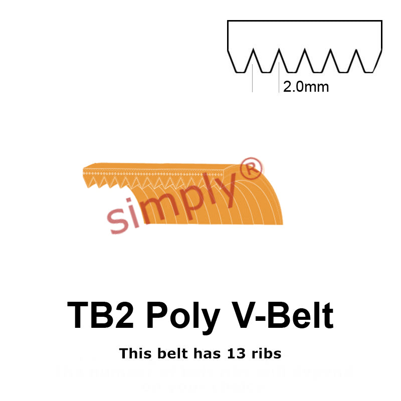TB2-330 Megadyne Megarib Polyurethane Poly V-Belt 330mm/13 inch Length - 13 Ribs - Allow 2-3 Days