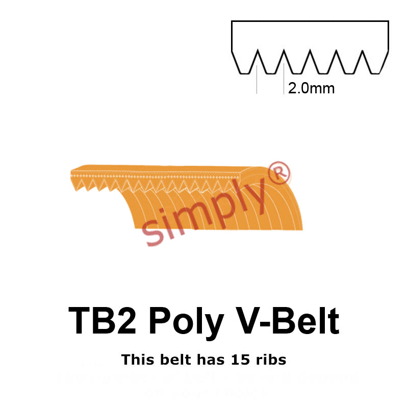 TB2-770 Megadyne Megarib Polyurethane Poly V-Belt 770mm/30.3 inch Length - 15 Ribs - Allow 2-3 Days