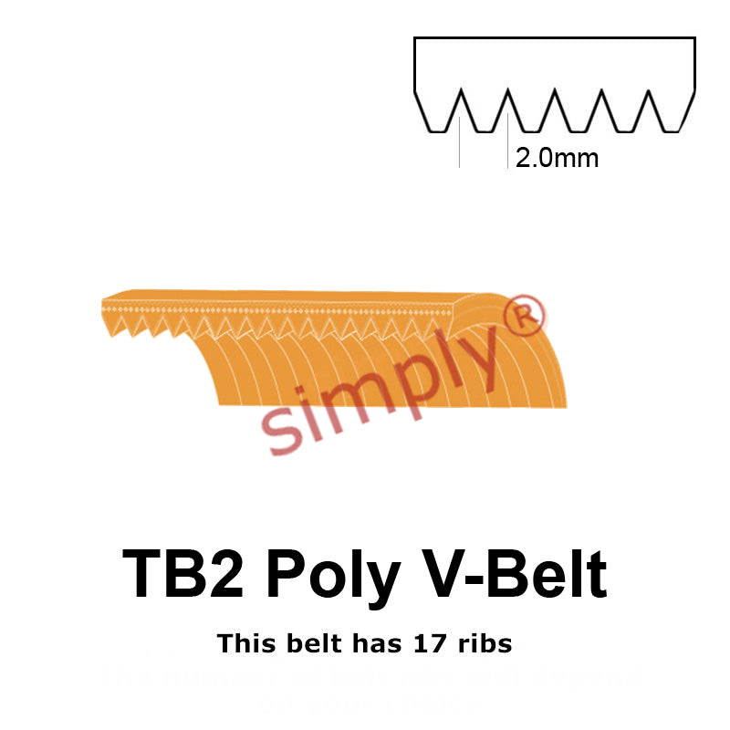TB2-770 Megadyne Megarib Polyurethane Poly V-Belt 770mm/30.3 inch Length - 17 Ribs - Allow 2-3 Days