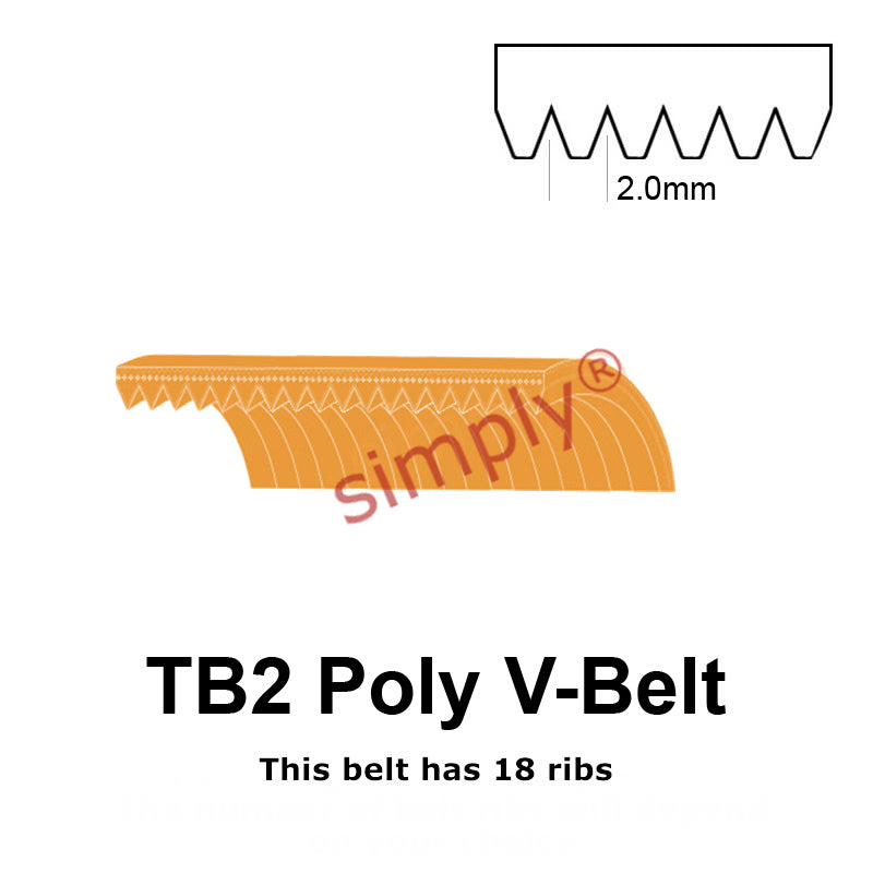 TB2-200 Megadyne Megarib Polyurethane Poly V-Belt 200mm/7.9 inch Length - 18 Ribs - Allow 2-3 Days