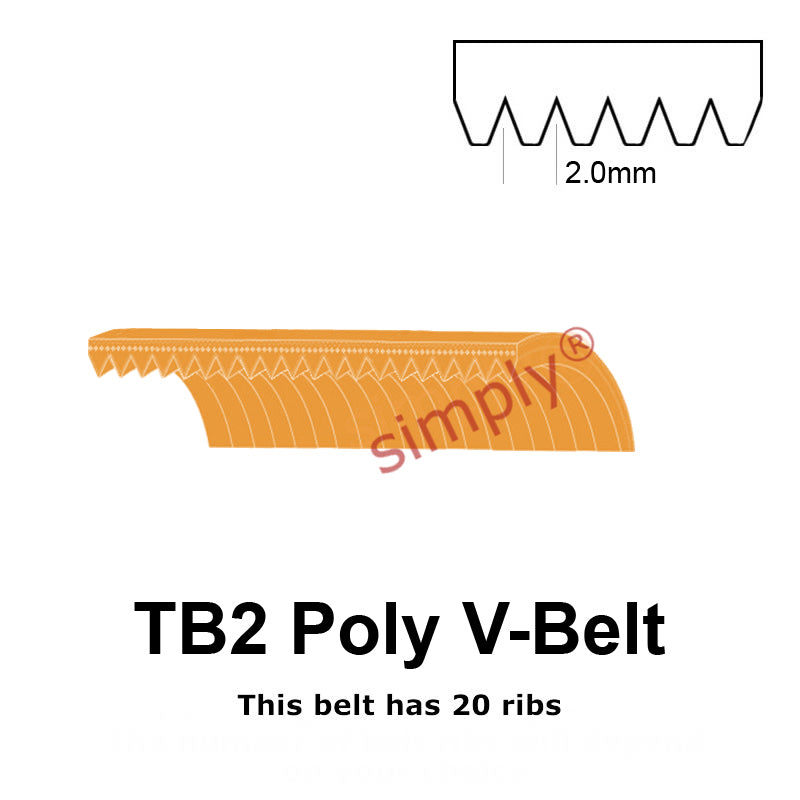 TB2-390 Megadyne Megarib Polyurethane Poly V-Belt 390mm/15.4 inch Length - 20 Ribs - Allow 2-3 Days
