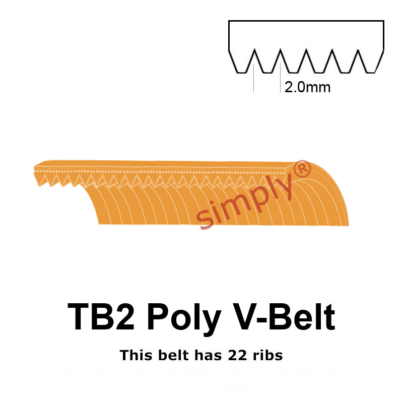 TB2-220 Megadyne Megarib Polyurethane Poly V-Belt 220mm/8.7 inch Length - 22 Ribs - Allow 2-3 Days