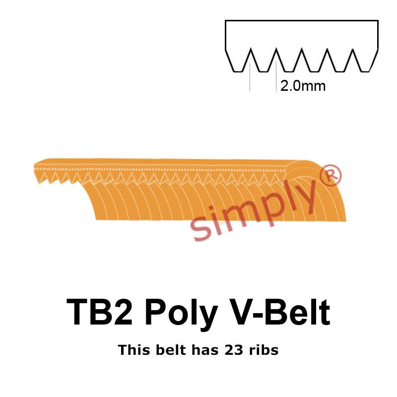 TB2-248 Megadyne Megarib Polyurethane Poly V-Belt 248mm/9.8 inch Length - 23 Ribs - Allow 2-3 Days