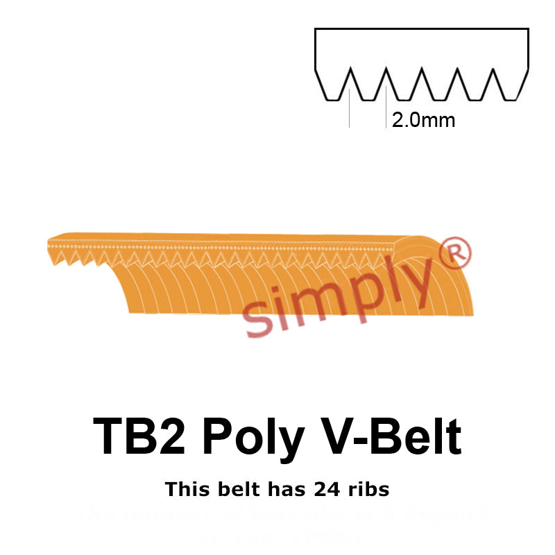TB2-248 Megadyne Megarib Polyurethane Poly V-Belt 248mm/9.8 inch Length - 24 Ribs - Allow 2-3 Days