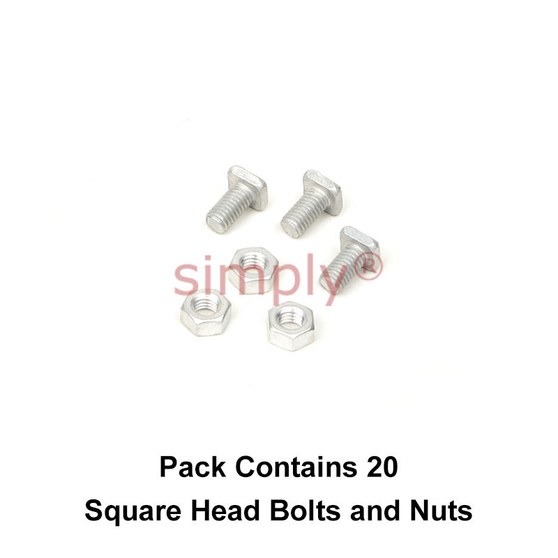 Universal Parts GH004 Greenhouse Aluminium Square Head Bolts and Nuts M6x14mm (1mm Pitch) Pack of 20