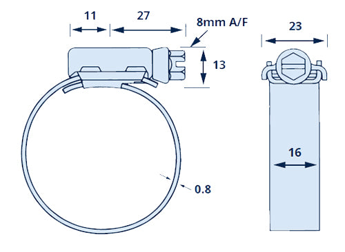 JCS HTJ35 316 Stainless Steel Hi-Torque Hose Clip Adjustment Range 20-35mm Band Width 16mm