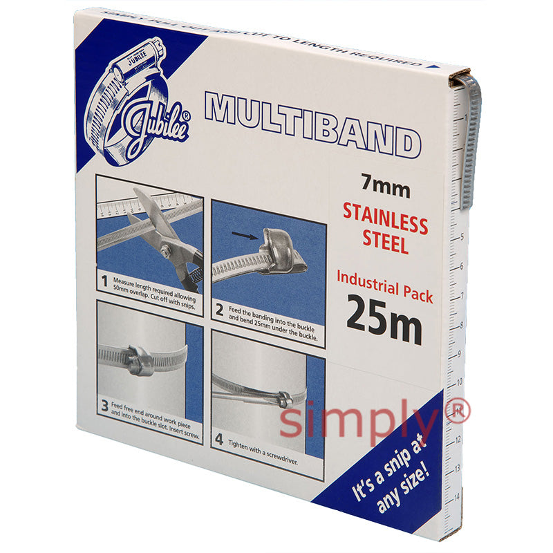 25m Roll - MB1601 304 Stainless Steel Jubilee Multiband Banding with 7mm Width