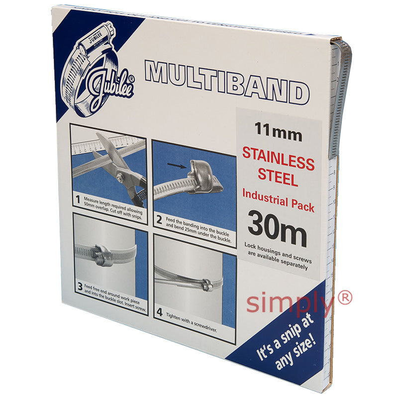 30m Roll - MB1802 304 Stainless Steel Jubilee Multiband Banding with 11mm Width