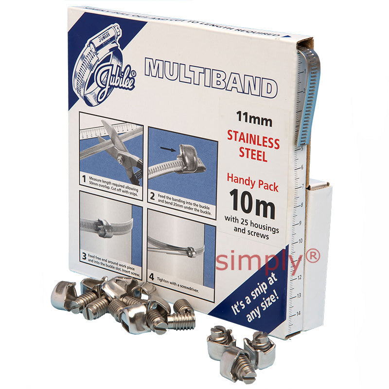 10m Roll - MB1806 304 Stainless Steel Jubilee Multiband Banding Handy Pack with 11mm Width