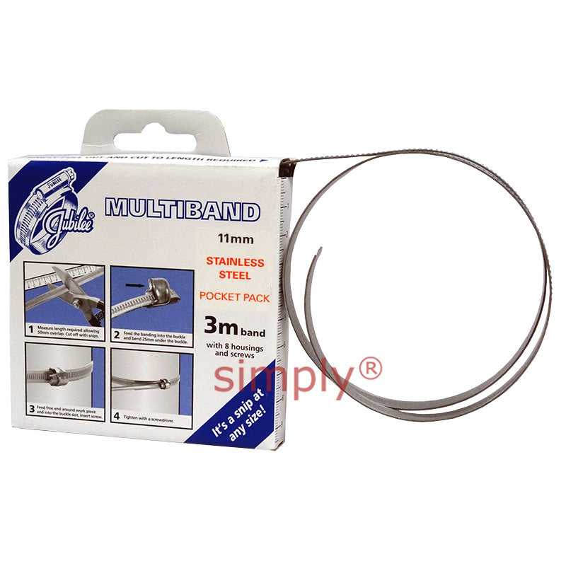 3m Roll - MB1807 304 Stainless Steel Jubilee Multiband Banding Pocket Pack with 11mm Width