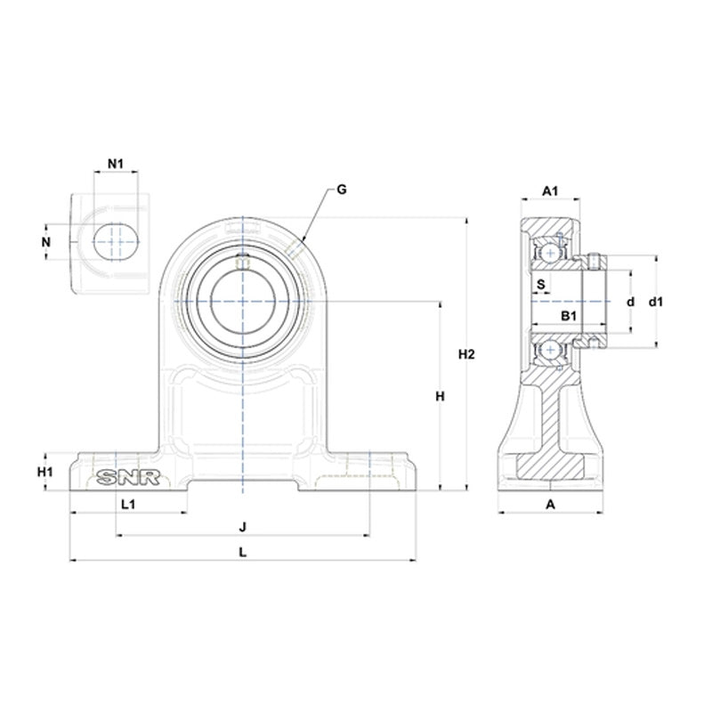 SNR ESPH209 Metric Cast Iron High Centre Height Two Bolt Pillow / Plummer Block Housing with 45mm Bore Eccentric Collar Insert - Allow 2-3 Days