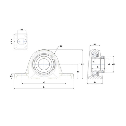 SNR ESPLE205 Metric Cast Iron Two Bolt Pillow / Plummer Block Housing with 25mm Eccentric Collar Insert - Allow 2-3 Days