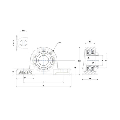 SNR ESP210N Metric Cast Iron Two Bolt Pillow / Plummer Block Housing with 50mm Eccentric Collar Insert - Allow 2-3 Days