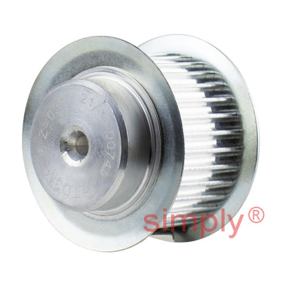 P32-3M-15F - 3mm Pitch 32 Tooth Flanged HTD Type Aluminium Pilot Bore Timing Pulley for 15mm Wide Belts