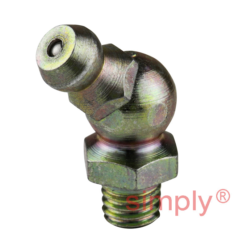 M8x1 Metric Tapered Hardened Mild Steel Zinc Plated 45 deg Hydraulic Grease Nipples 