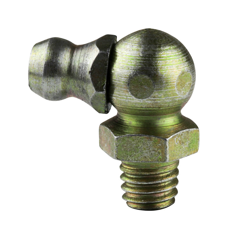 M8x1 Metric Tapered Hardened Mild Steel Zinc Plated 90 deg Hydraulic Grease Nipples 