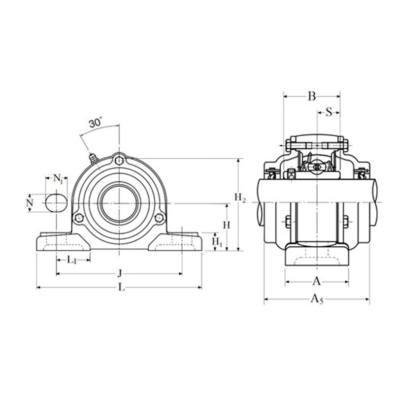 NTN M-C-UCP213-208D1 Imperial Cast Iron Two Bolt Pillow / Plummer Block Housing with 2-1/2 inch Bore Insert with Cast Iron Cover - Open Version - Allow 2-3 Days