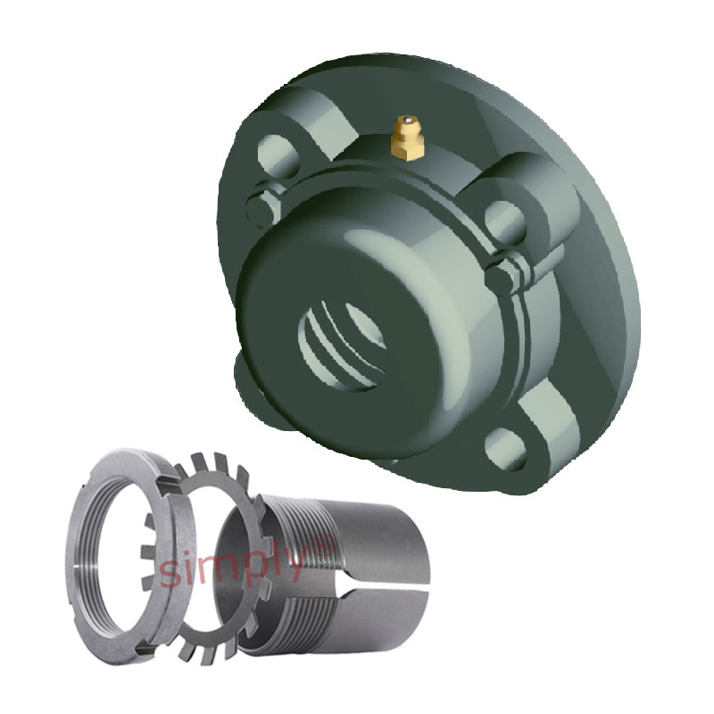 NTN CM-UKFC209D1/H2309X Metric Four Bolt Cast Iron Round Flanged Housing with Cast Iron Cover - Closed Version - Insert and Adaptor Sleeve Fits 40mm Shaft - Allow 2-3 Days