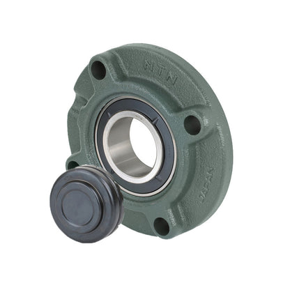 NTN SM-UKFC210D1/H2310X Metric Four Bolt Cast Iron Round Flanged Housing with Steel Plate Cover - Closed Version - Insert and Adaptor Sleeve Fits 45mm Shaft - Allow 2-3 Days