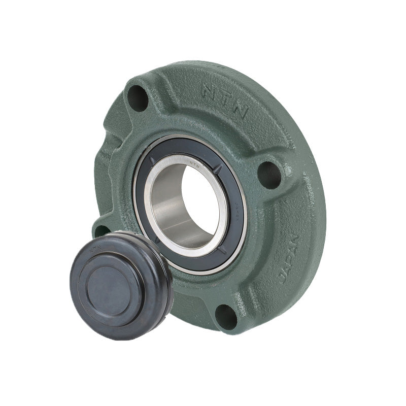 NTN SM-UKFC209D1/H2309X Metric Four Bolt Cast Iron Round Flanged Housing with Steel Plate Cover - Closed Version - Insert and Adaptor Sleeve Fits 40mm Shaft - Allow 2-3 Days