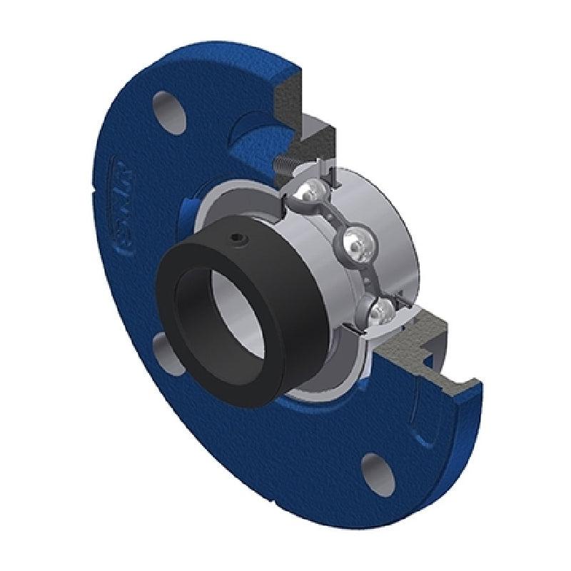 SNR EXFCE213 Metric Four Bolt Cast Iron Round Flanged Housing with 65mm Eccentric Collar Insert - Allow 2-3 Days