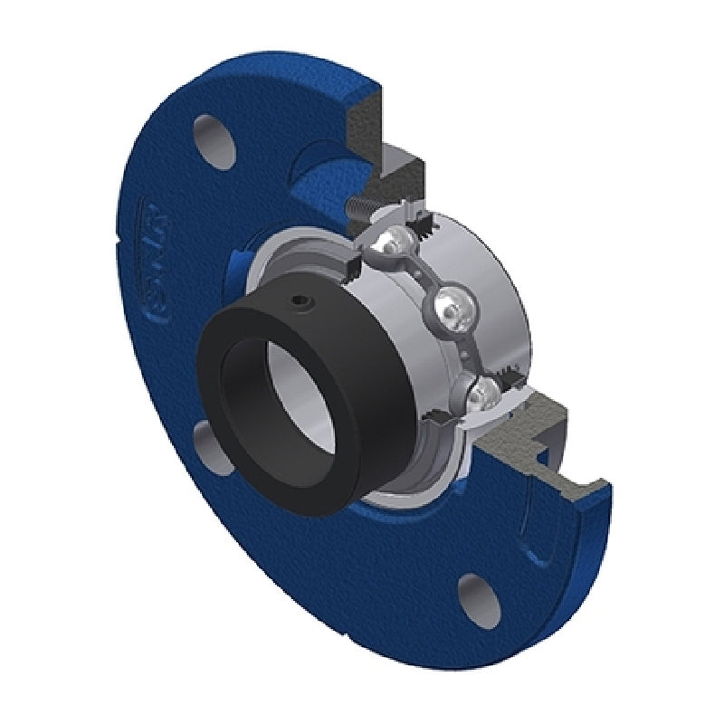 SNR EXFCE212L3 Metric Four Bolt Cast Iron Round Flanged Housing with 60mm Eccentric Collar Insert with Triple Lip Seal - Allow 2-3 Days