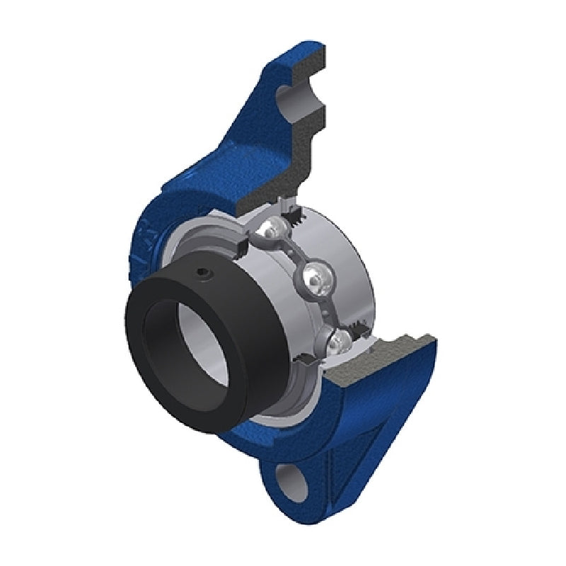 SNR EXFLE215L3 Metric Two Bolt Cast Iron Oval Housing with 75mm Bore Eccentric Collar Insert with Triple Lip Seal - Allow 2-3 Days