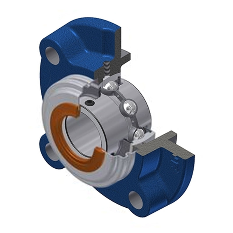 SNR UCFC211CO Metric Four Bolt Cast Iron Round Flanged Housing with 55mm Insert with Narrow Steel Plate Cover - Open Version - Allow 2-3 Days