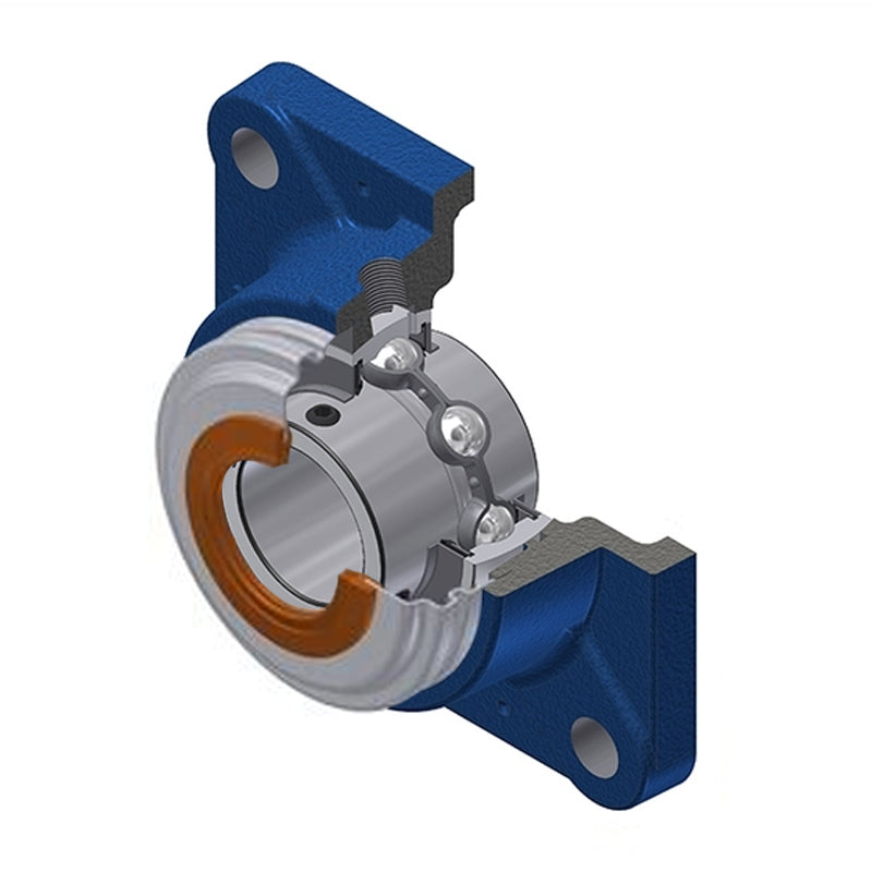 SNR UCFE206CC Metric Four Bolt Square Cast Iron Flange Housing with 30mm Bore Insert with Narrow Steel Plate Cover - Closed Version - Allow 2-3 Days